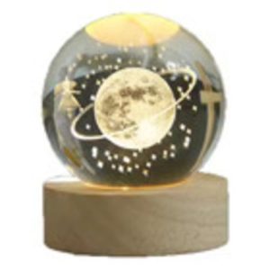 Lampara 3d Bola De Cristal Planeta Tierra Con Base Madera